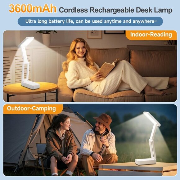 Desk Lamps for Home Office, 3600mAh Reading Light Mini Lamp, 3 Colors+Dimmable D - Picture 2 of 8